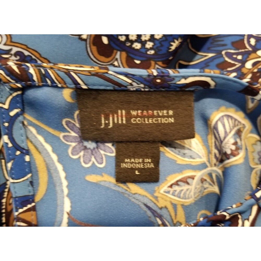 J Jill Wearever Collection Women's Paisley Blouse Size Large Blue Long Sleeve - Picture 4 of 4